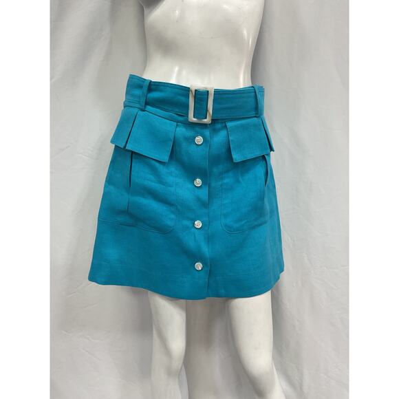 Matthew Bruch Cargo Blue Linen Mini Skirt Size 4 - Picture 2 of 5
